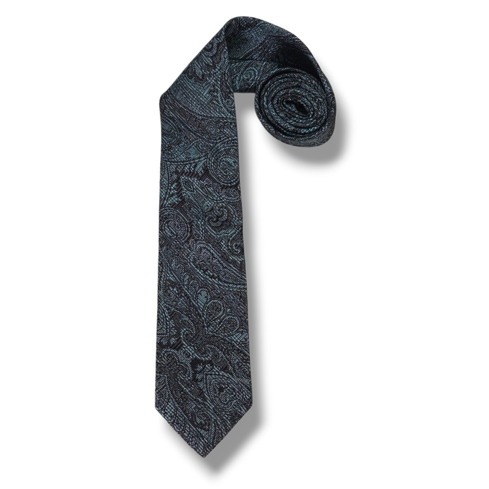Murano Silk Jacquard Necktie Paisley Teal Black Classic Designer OS